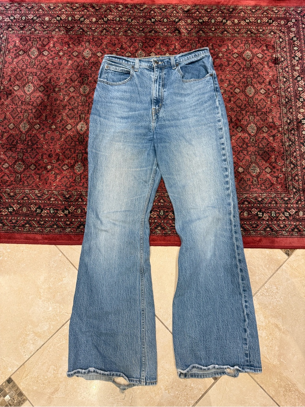 Levi’s Premium 70s High Flare Distressed Jeans Medium Wash Size 30